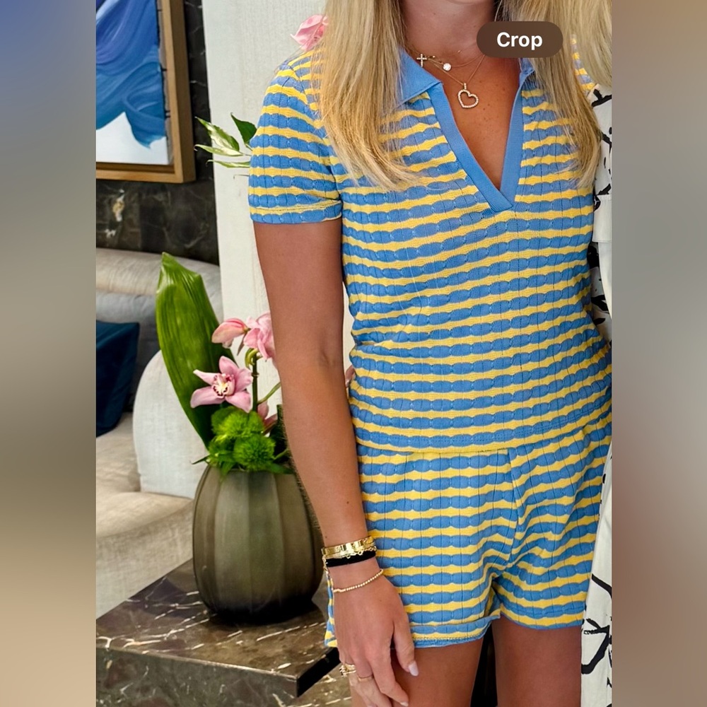 Zara High Waist Striped Yellow and Blue Shorts